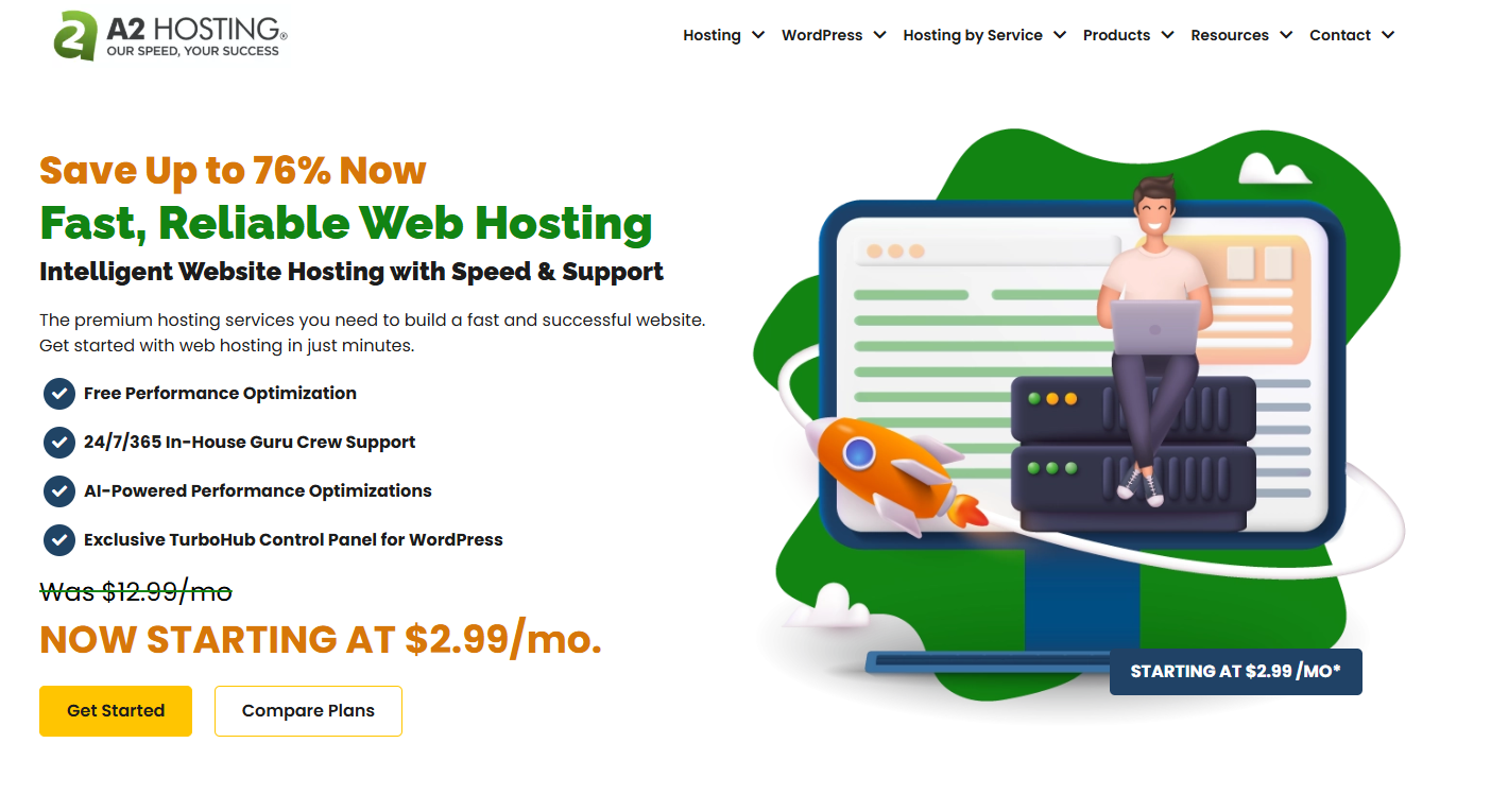 An image showing A2Hosting's website